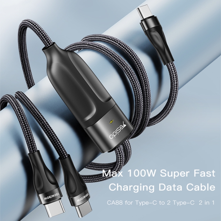 Yesido CA88 2 in 1 USB-C / Type-C to USB-C / Type-C Fast Charging Cable, Length: 1.2m - 1
