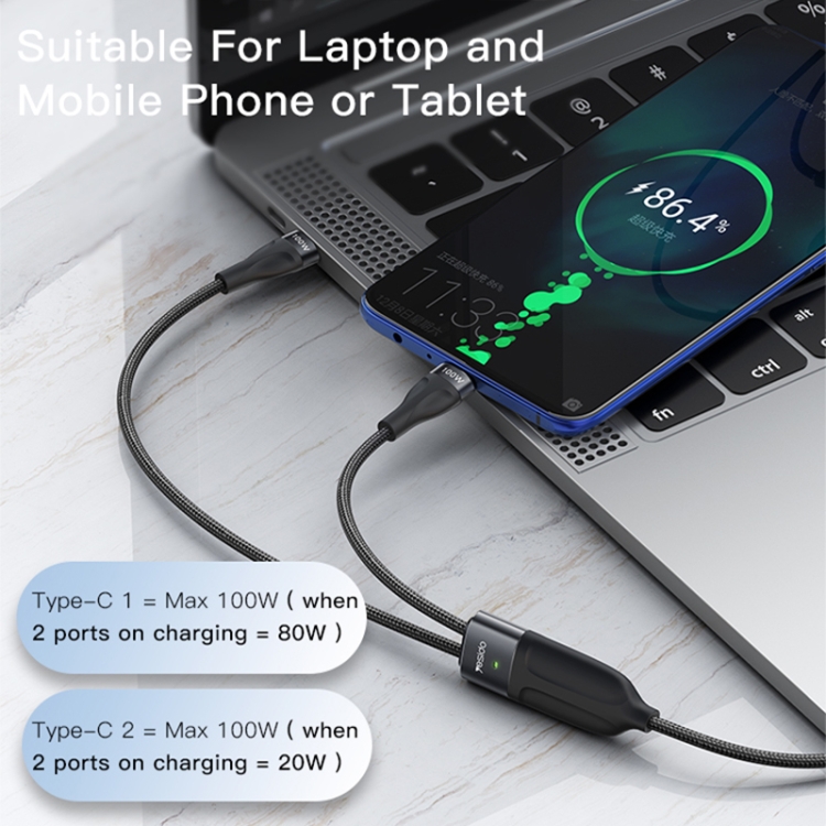 Yesido CA88 2 in 1 USB-C / Type-C to USB-C / Type-C Fast Charging Cable, Length: 1.2m - 7