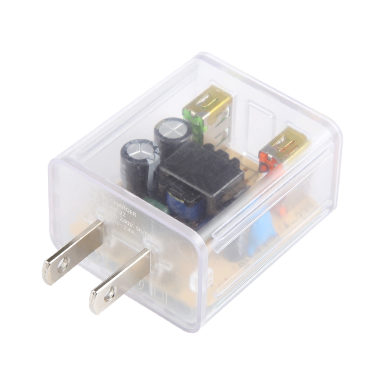 64-22 2A Dual USB Transparent Charger, specification: US Plug 64-22 2A Dual USB Transparent Charger, specification: US Plug