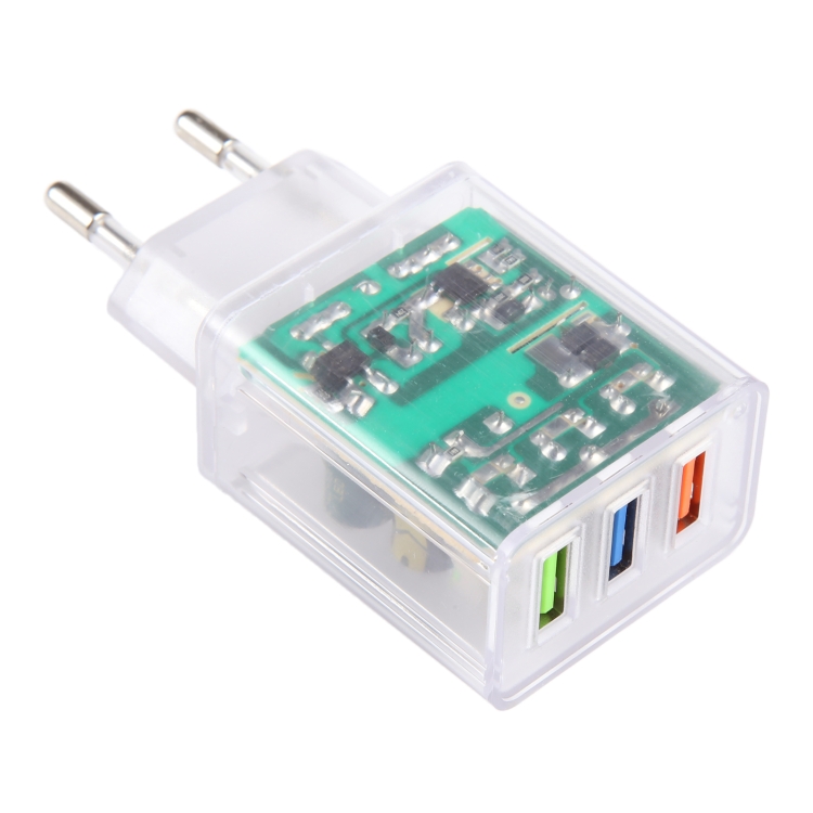 64-222 2A Three USB Transparent Charger, specification: EU Plug 64-222 2A Three USB Transparent Charger, specification: EU Plug