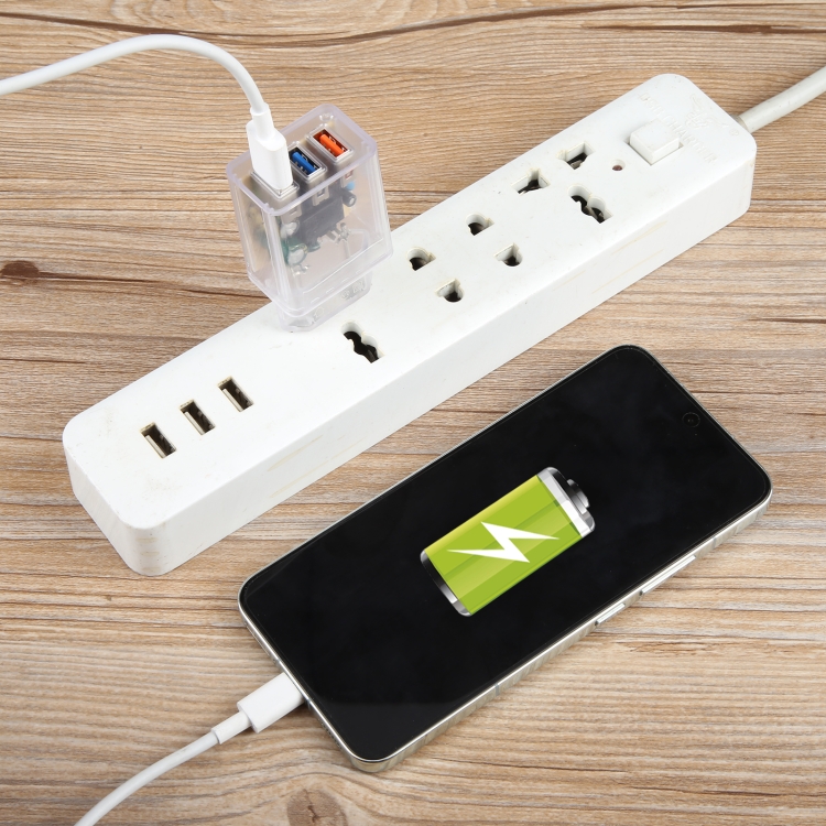 64-222 2A Three USB Transparent Charger, specification: EU Plug 64-222 2A Three USB Transparent Charger, specification: EU Plug