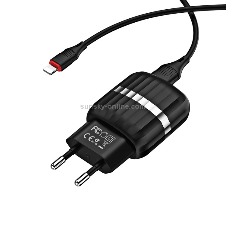 BOROFONE BA24A 2.1A Vigour Dual Port Charger Power Adapter Set with 8 Pin Charging Cable, EU Plug(Black) BOROFONE BA24A 2.1A Vigour Dual Port Charger Power Adapter Set with 8 Pin Charging Cable, EU Plug(Black)