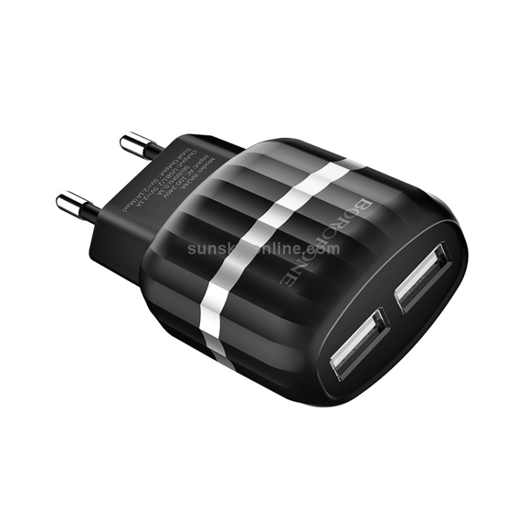 BOROFONE BA24A 2.1A Vigour Dual Port Charger Power Adapter Set with 8 Pin Charging Cable, EU Plug(Black) BOROFONE BA24A 2.1A Vigour Dual Port Charger Power Adapter Set with 8 Pin Charging Cable, EU Plug(Black)