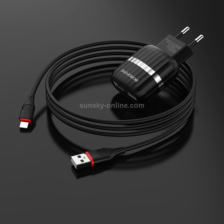 BOROFONE BA24A 2.1A Vigour Dual Port Charger Power Adapter Set with 8 Pin Charging Cable, EU Plug(Black) BOROFONE BA24A 2.1A Vigour Dual Port Charger Power Adapter Set with 8 Pin Charging Cable, EU Plug(Black)