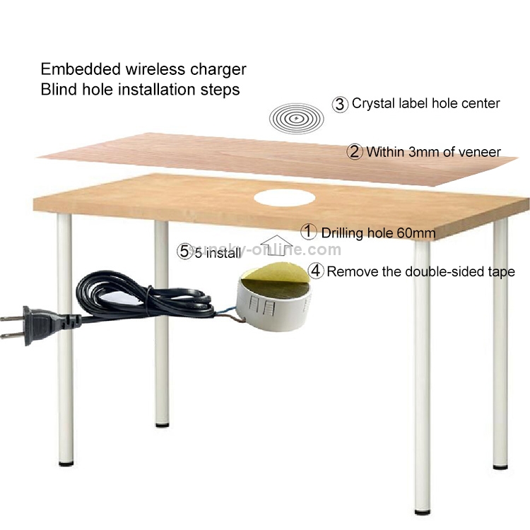 Embedded Desktop Wireless Charger, Cable Length: 1.5m, US Plug Embedded Desktop Wireless Charger, Cable Length: 1.5m, US Plug