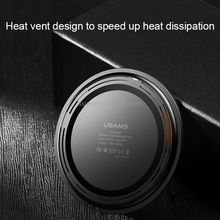USAMS US-CD30 11.5mm Ultra-thin Round 10W Qi Wireless Charger Fast Charging Pad USAMS US-CD30 11.5mm Ultra-thin Round 10W Qi Wireless Charger Fast Charging Pad