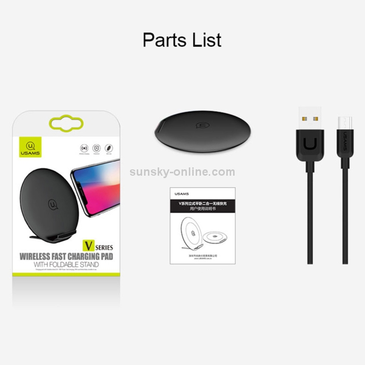 USAMS US-CD33 10mm Ultra-thin 10W Qi Wireless Charger Stand Fast Charging Pad USAMS US-CD33 10mm Ultra-thin 10W Qi Wireless Charger Stand Fast Charging Pad