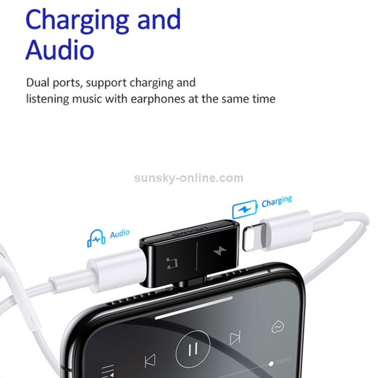 USAMS US-SJ385 AU12 8Pin + 3.5mm Audio Jack Charging & Audio Adapter(Black)