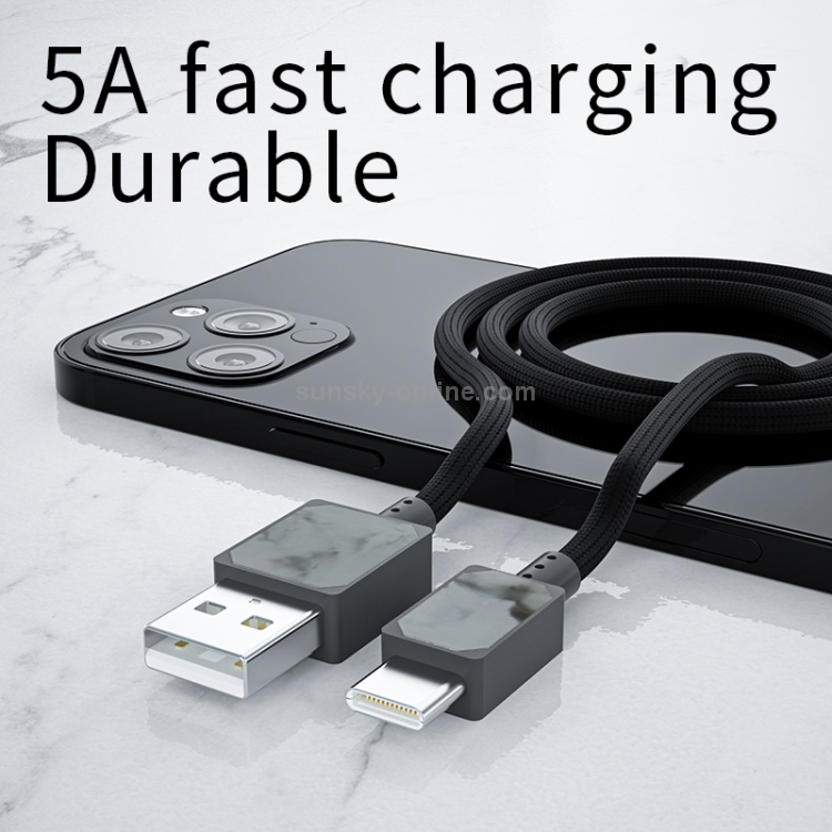 5A USB to 8 Pin Marble Pattern Polyester Braided Fast Charging and Transmission Data Cable, Cable Length: 1.2m (Black) 5A USB to 8 Pin Marble Pattern Polyester Braided Fast Charging and Transmission Data Cable, Cable Length: 1.2m (Black)