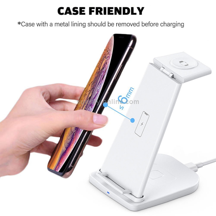 10W 3 in 1 QC 3.0 Vertical Multi-function Wireless Charger with Stand Function, Suitable for Mobile Phones / Apple Watch / AirPods (White) 10W 3 in 1 QC 3.0 Vertical Multi-function Wireless Charger with Stand Function, Suitable for Mobile Phones / Apple Watch / AirPods (White)