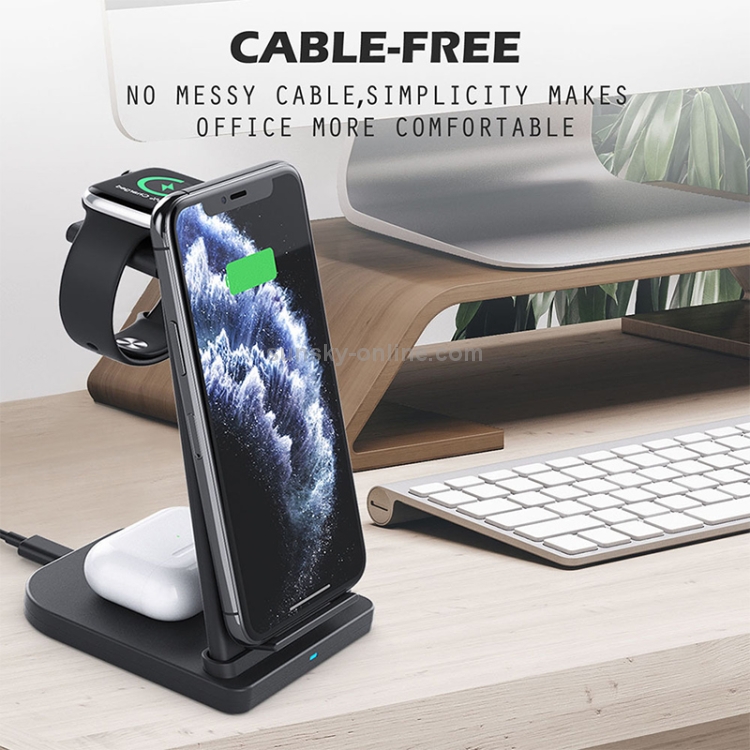 10W 3 in 1 QC 3.0 Vertical Multi-function Wireless Charger with Stand Function, Suitable for Mobile Phones / Apple Watch / AirPods (White) 10W 3 in 1 QC 3.0 Vertical Multi-function Wireless Charger with Stand Function, Suitable for Mobile Phones / Apple Watch / AirPods (White)
