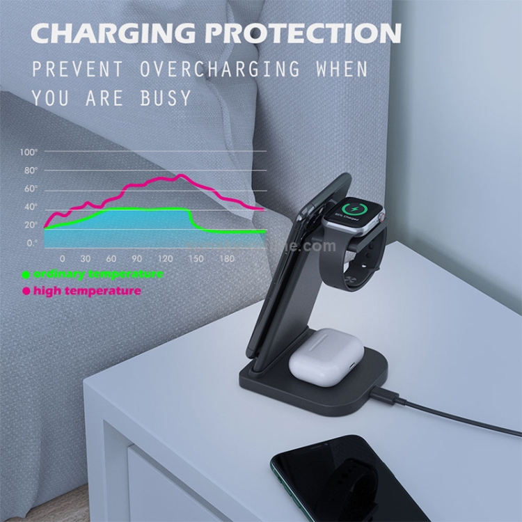 10W 3 in 1 QC 3.0 Vertical Multi-function Wireless Charger with Stand Function, Suitable for Mobile Phones / Apple Watch / AirPods (White) 10W 3 in 1 QC 3.0 Vertical Multi-function Wireless Charger with Stand Function, Suitable for Mobile Phones / Apple Watch / AirPods (White)