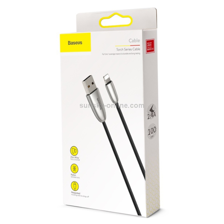 Baseus Torch Series 1m 2.4A 8 Pin to USB Nylon Braided Data Sync Charging Cable(Black) Baseus Torch Series 1m 2.4A 8 Pin to USB Nylon Braided Data Sync Charging Cable(Black)