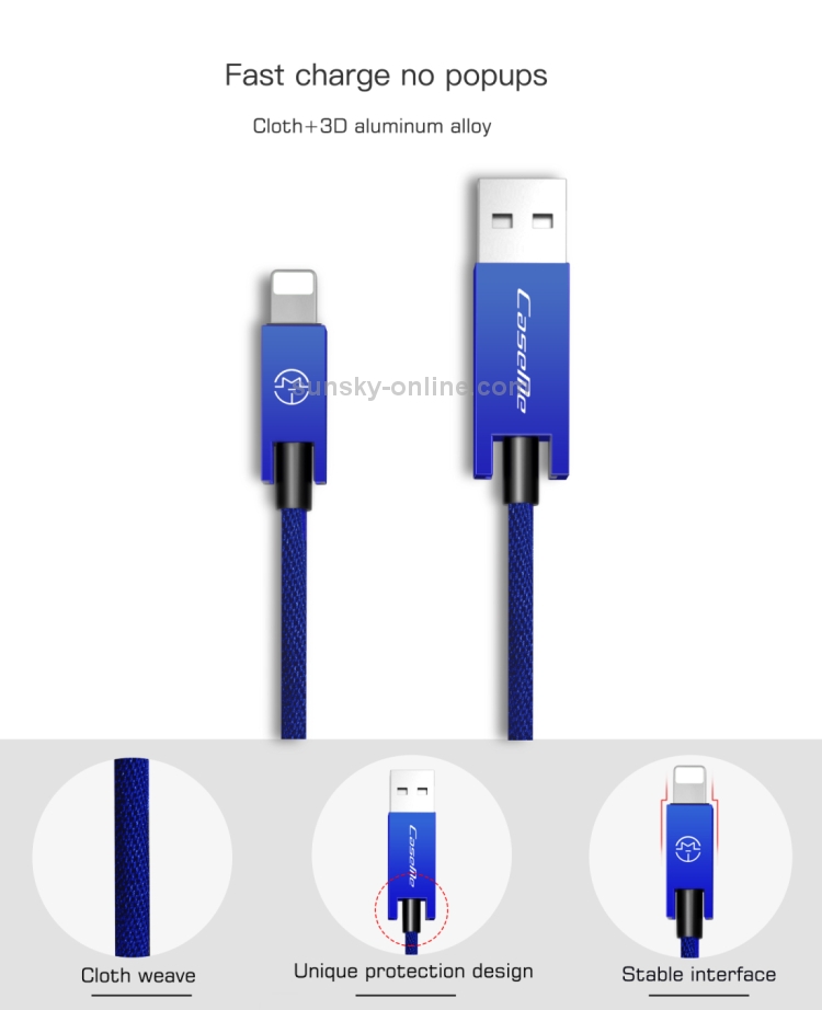 CaseMe 25cm 5V 2.1A Cloth Weave 3D Aluminium Alloy 8 Pin to USB Data Sync Charging Cable CaseMe 25cm 5V 2.1A Cloth Weave 3D Aluminium Alloy 8 Pin to USB Data Sync Charging Cable