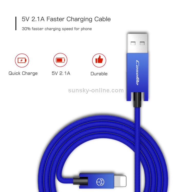 CaseMe 25cm 5V 2.1A Cloth Weave 3D Aluminium Alloy 8 Pin to USB Data Sync Charging Cable CaseMe 25cm 5V 2.1A Cloth Weave 3D Aluminium Alloy 8 Pin to USB Data Sync Charging Cable