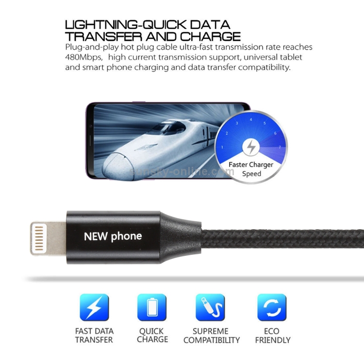 5V 2A 8 Pin Male to 8 Pin Male Braided Data Cable 5V 2A 8 Pin Male to 8 Pin Male Braided Data Cable