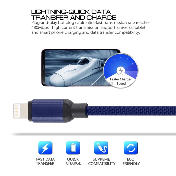 3A USB to 8 Pin Braided Data Cable, Cable Length: 1m(Dark Blue) 3A USB to 8 Pin Braided Data Cable, Cable Length: 1m(Dark Blue)