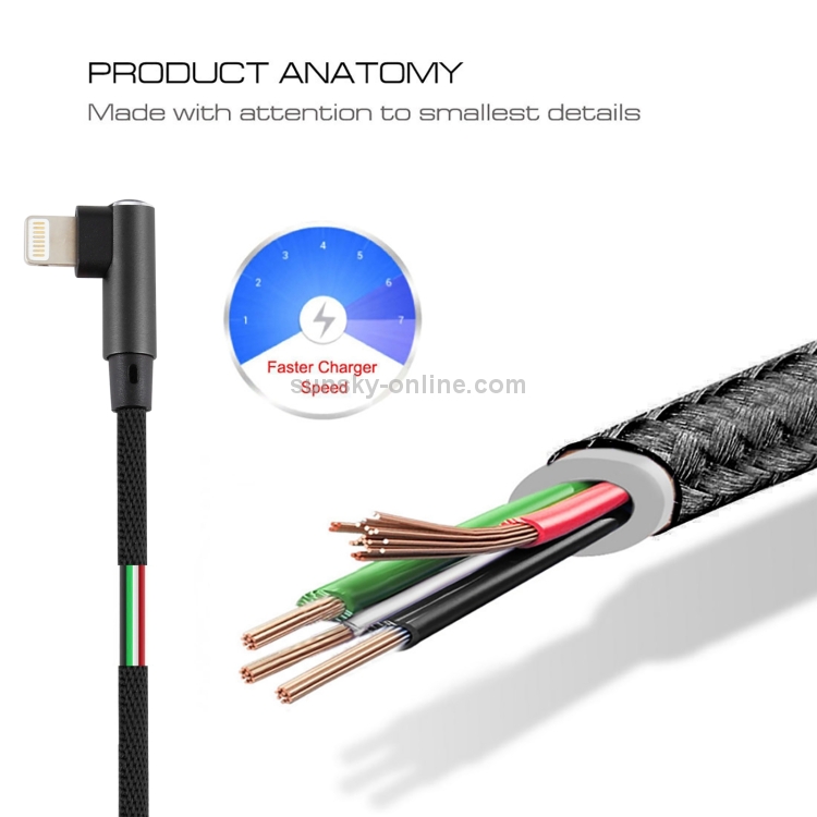 2A USB Elbow to 8 Pin Elbow Braided Data Cable, Cable Length: 3m(Black) 2A USB Elbow to 8 Pin Elbow Braided Data Cable, Cable Length: 3m(Black)