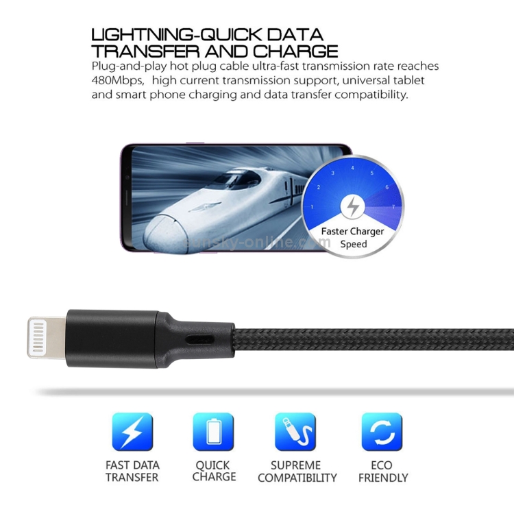 2A USB to 8 Pin Braided Data Cable, Cable Length: 1m(Black) 2A USB to 8 Pin Braided Data Cable, Cable Length: 1m(Black)