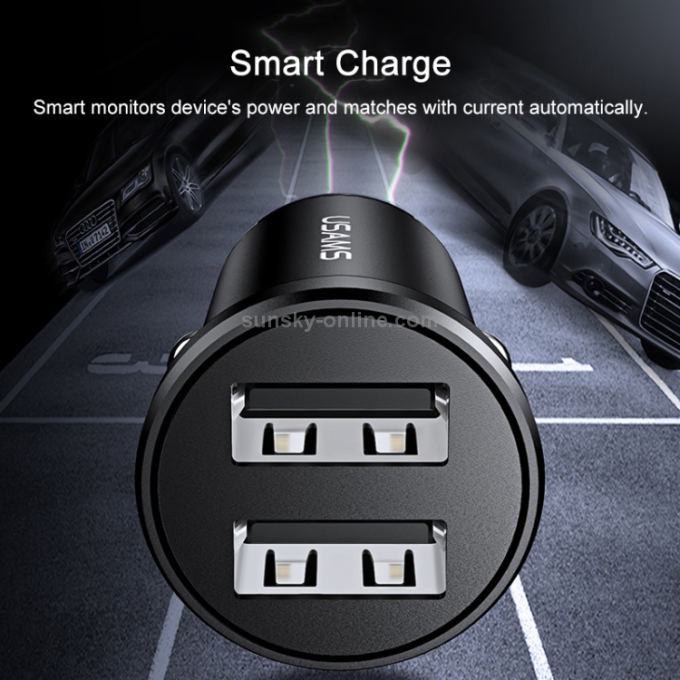 USAMS US-CC114 C20 2.4A Mini Dual USB Car Charger (Black) USAMS US-CC114 C20 2.4A Mini Dual USB Car Charger (Black)
