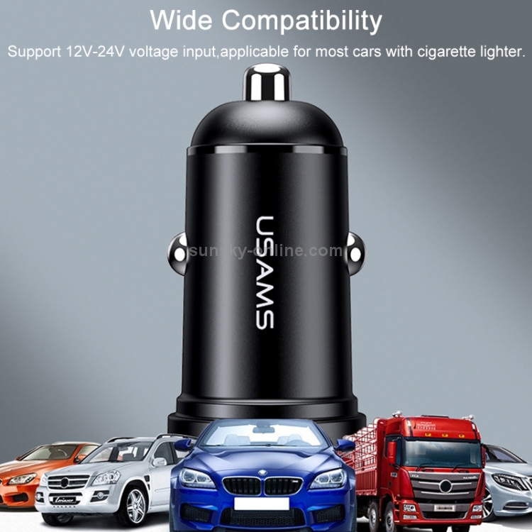 USAMS US-CC114 C20 2.4A Mini Dual USB Car Charger (Black) USAMS US-CC114 C20 2.4A Mini Dual USB Car Charger (Black)