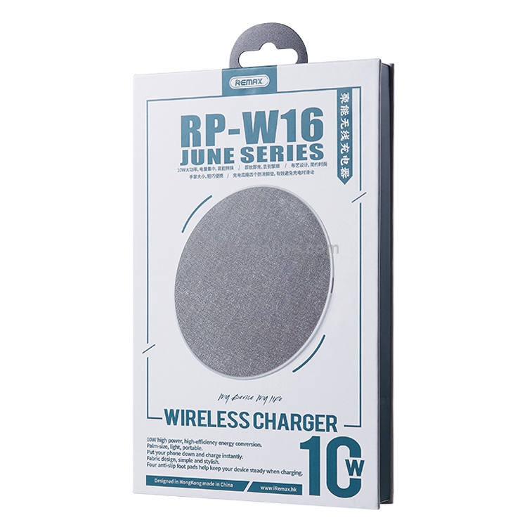 REMAX RP-W16 June Series 10W Max Qi Standard Cloth Texture Wireless Charger (Silver) REMAX RP-W16 June Series 10W Max Qi Standard Cloth Texture Wireless Charger (Silver)