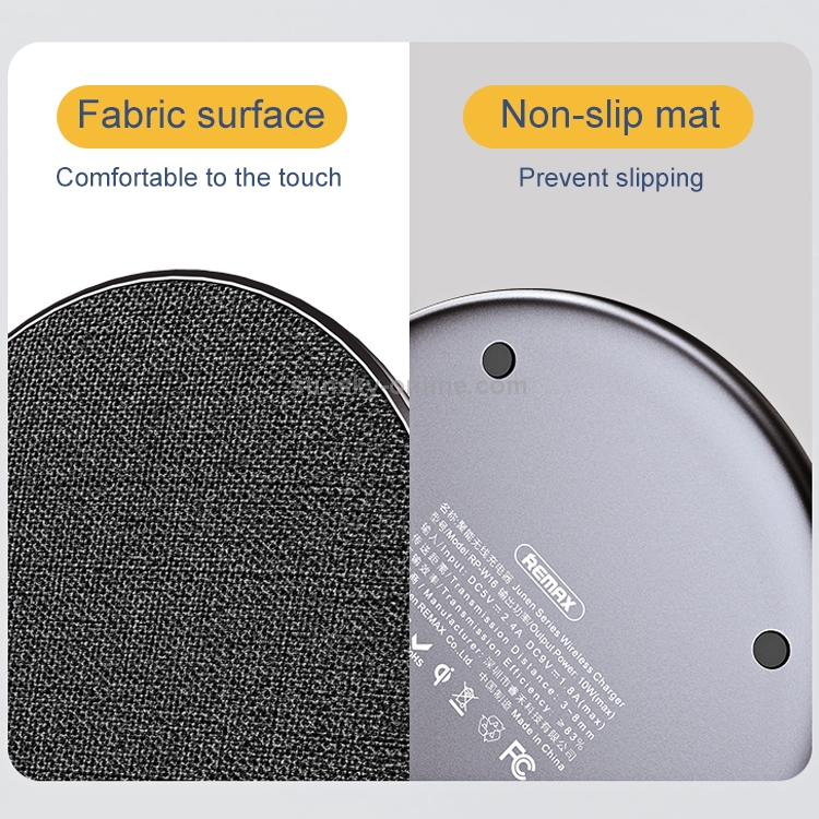 REMAX RP-W16 June Series 10W Max Qi Standard Cloth Texture Wireless Charger (Silver) REMAX RP-W16 June Series 10W Max Qi Standard Cloth Texture Wireless Charger (Silver)