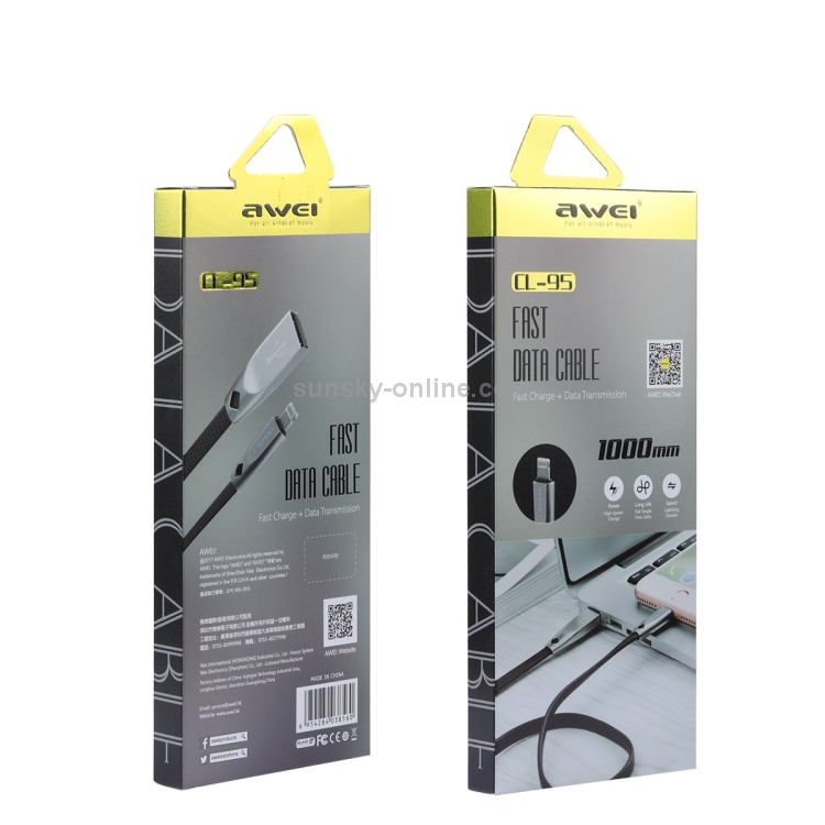 AWEI CL-95 USB to 8 Pin Portable Quick Charging TPE + Aluminum Alloy Data Cable, 2A, Length: 1m (White) AWEI CL-95 USB to 8 Pin Portable Quick Charging TPE + Aluminum Alloy Data Cable, 2A, Length: 1m (White)