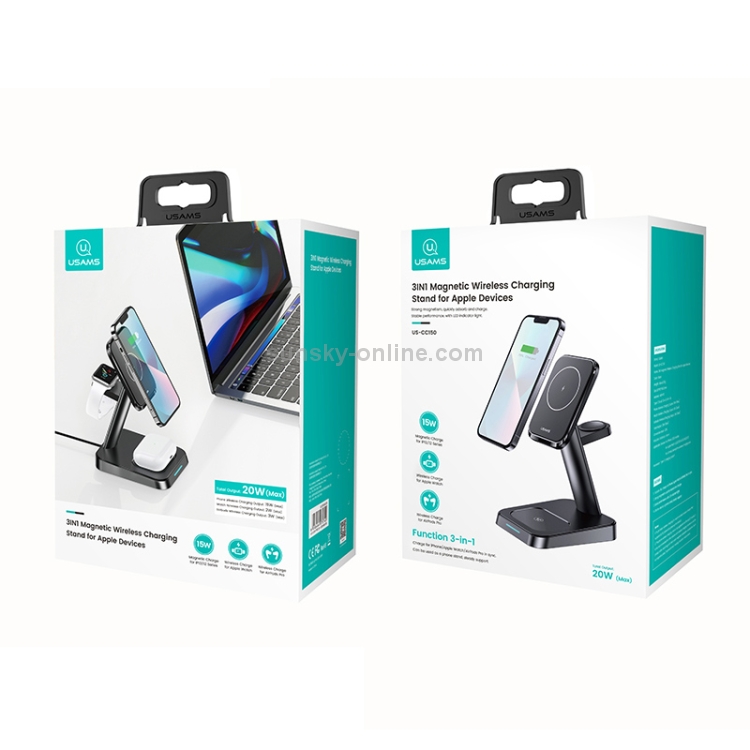 USAMS US-CC150 3 In 1 Multi-function Wireless Charger for iPhone / iWatch / AirPods (Black) USAMS US-CC150 3 In 1 Multi-function Wireless Charger for iPhone / iWatch / AirPods (Black)