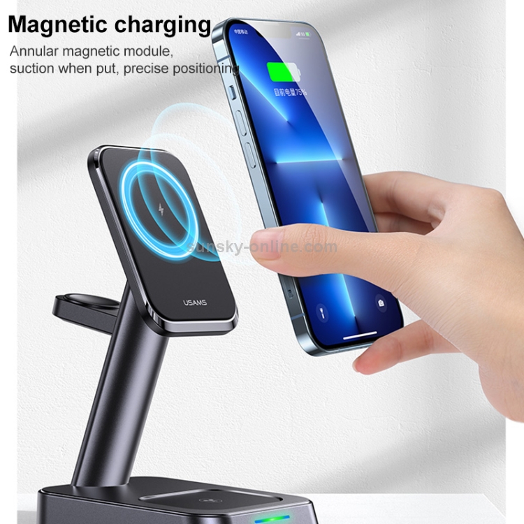 USAMS US-CC150 3 In 1 Multi-function Wireless Charger for iPhone / iWatch / AirPods (Black) USAMS US-CC150 3 In 1 Multi-function Wireless Charger for iPhone / iWatch / AirPods (Black)