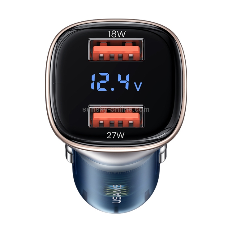 USAMS US-CC154-1 C29 45W Zinc Alloy Dual USB Fast Charging Digital Display Car Charger USAMS US-CC154-1 C29 45W Zinc Alloy Dual USB Fast Charging Digital Display Car Charger