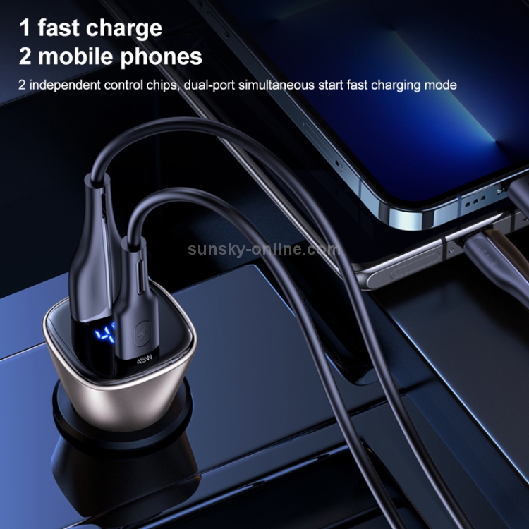 USAMS US-CC154-1 C29 45W Zinc Alloy Dual USB Fast Charging Digital Display Car Charger USAMS US-CC154-1 C29 45W Zinc Alloy Dual USB Fast Charging Digital Display Car Charger