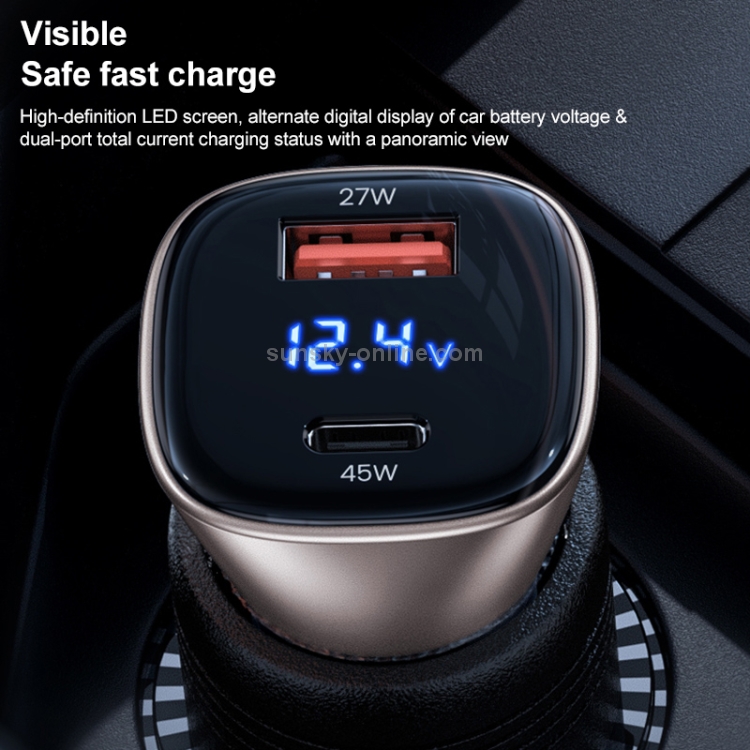 USAMS US-CC154-1 C29 45W Zinc Alloy Dual USB Fast Charging Digital Display Car Charger USAMS US-CC154-1 C29 45W Zinc Alloy Dual USB Fast Charging Digital Display Car Charger