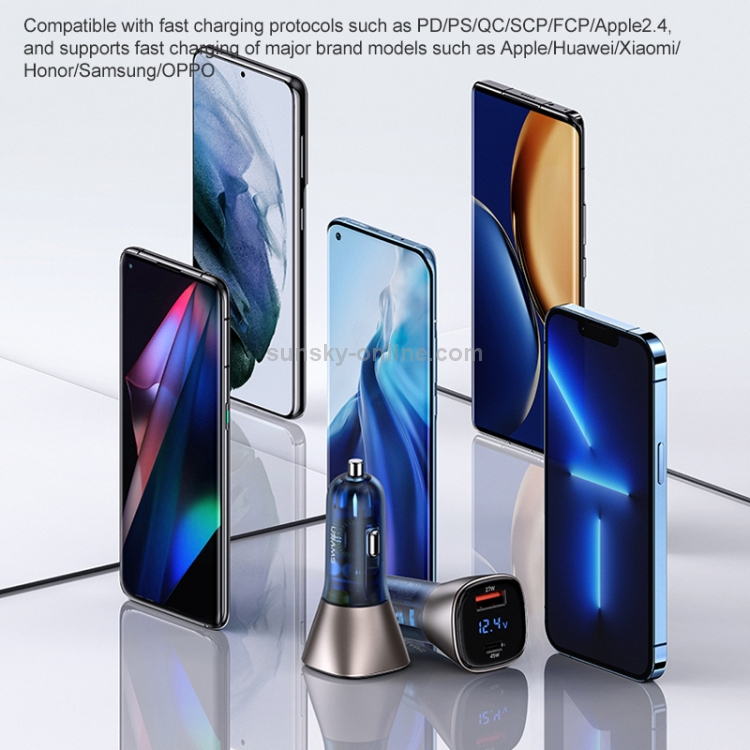 USAMS US-CC154-1 C29 45W Zinc Alloy Dual USB Fast Charging Digital Display Car Charger USAMS US-CC154-1 C29 45W Zinc Alloy Dual USB Fast Charging Digital Display Car Charger