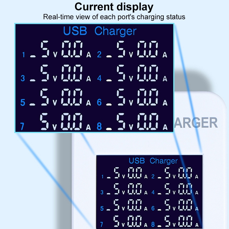 A8 50W 8 Ports USB + QC3.0 Smart Charging Station with Digital Display AC100-240V, AU Plug A8 50W 8 Ports USB + QC3.0 Smart Charging Station with Digital Display AC100-240V, AU Plug
