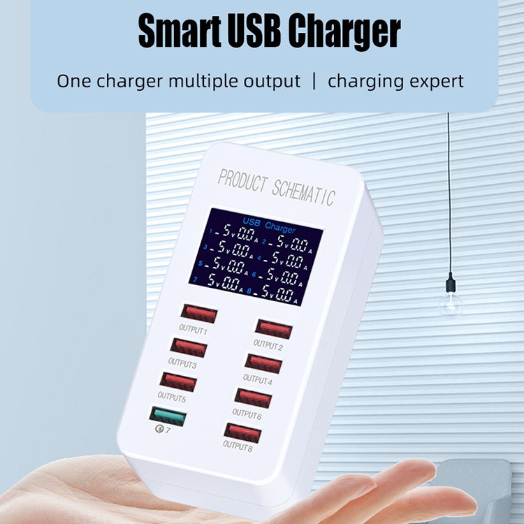 A8 50W 8 Ports USB + QC3.0 Smart Charging Station with Digital Display AC100-240V, AU Plug A8 50W 8 Ports USB + QC3.0 Smart Charging Station with Digital Display AC100-240V, AU Plug