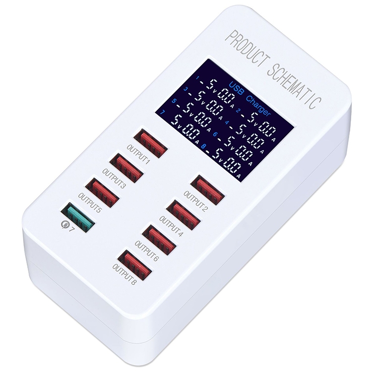 A8 50W 8 Ports USB + QC3.0 Smart Charging Station with Digital Display AC100-240V, UK Plug A8 50W 8 Ports USB + QC3.0 Smart Charging Station with Digital Display AC100-240V, UK Plug