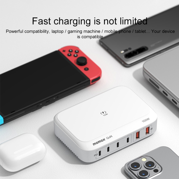 MOMAX 100W+15W Q.PLUG BOX Multi-Port Gallium Nitride Wireless Desktop ...