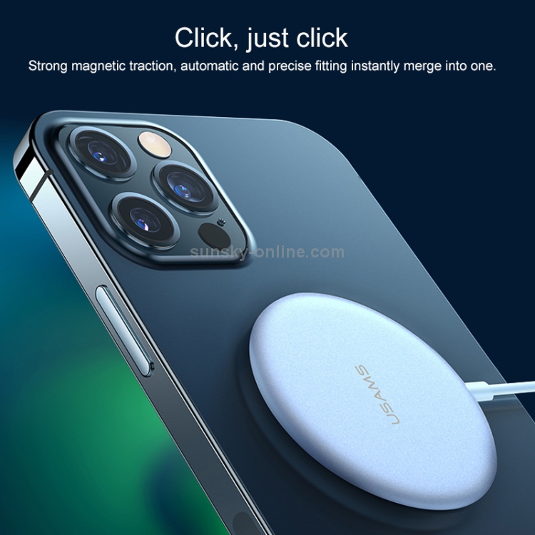 USAMS US-CD160 W2 15W Ultra-thin Wireless Fast Charger with Cable For iPhone 12 Series (Silver) USAMS US-CD160 W2 15W Ultra-thin Wireless Fast Charger with Cable For iPhone 12 Series (Silver)