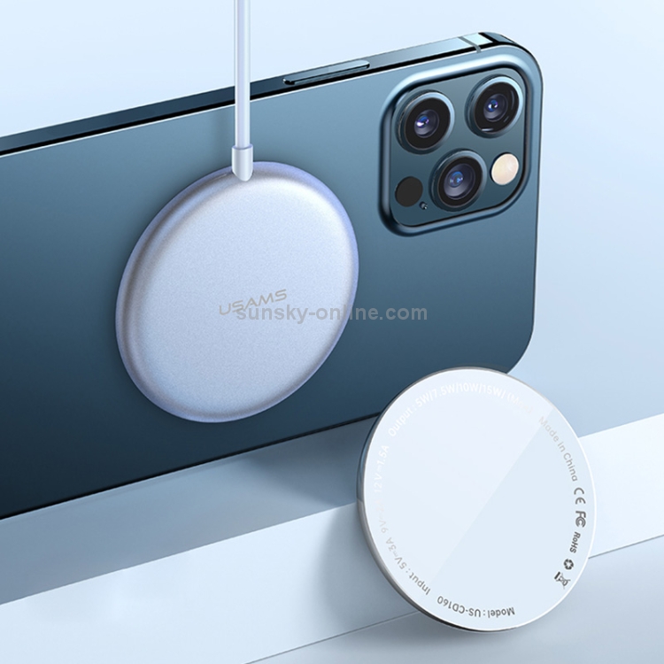 USAMS US-CD160 W2 15W Ultra-thin Wireless Fast Charger with Cable For iPhone 12 Series (Silver) USAMS US-CD160 W2 15W Ultra-thin Wireless Fast Charger with Cable For iPhone 12 Series (Silver)