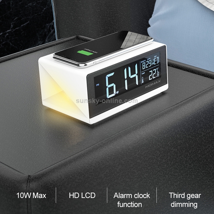 Momax 10W Qi Standard Three Modes Fast Charging Wireless Charger Multi-functional LCD Alarm Clock for iPhone / Android Momax 10W Qi Standard Three Modes Fast Charging Wireless Charger Multi-functional LCD Alarm Clock for iPhone / Android