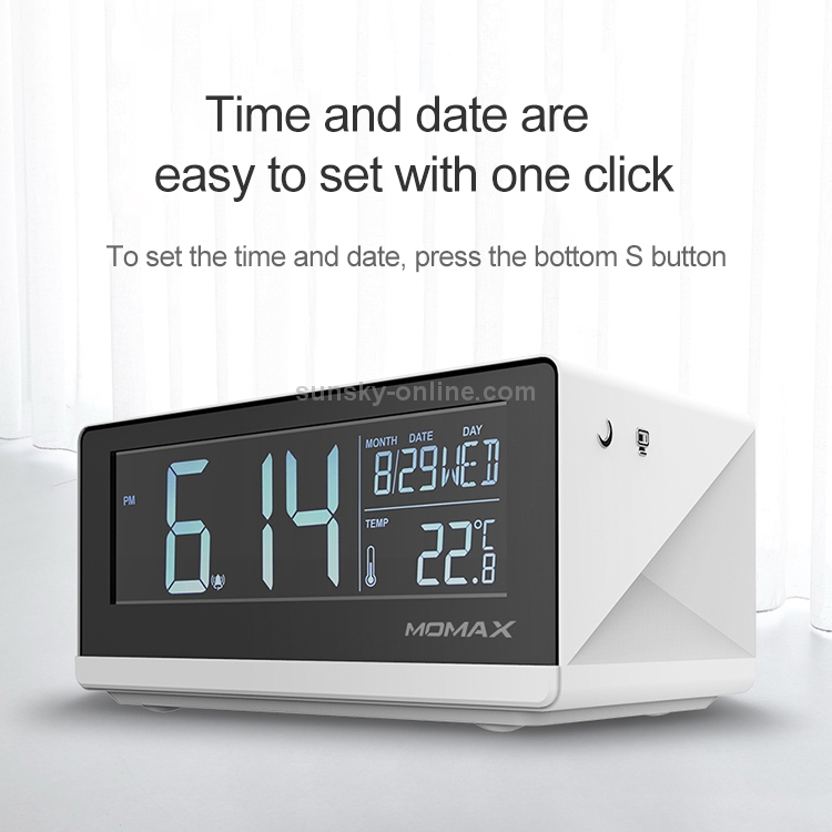 Momax 10W Qi Standard Three Modes Fast Charging Wireless Charger Multi-functional LCD Alarm Clock for iPhone / Android Momax 10W Qi Standard Three Modes Fast Charging Wireless Charger Multi-functional LCD Alarm Clock for iPhone / Android