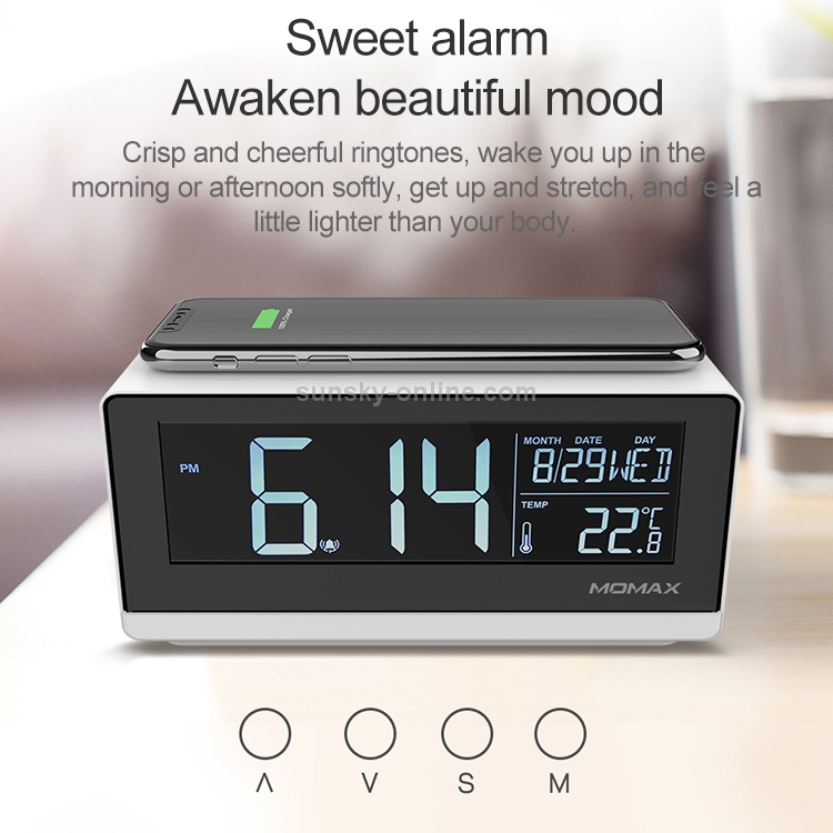Momax 10W Qi Standard Three Modes Fast Charging Wireless Charger Multi-functional LCD Alarm Clock for iPhone / Android Momax 10W Qi Standard Three Modes Fast Charging Wireless Charger Multi-functional LCD Alarm Clock for iPhone / Android