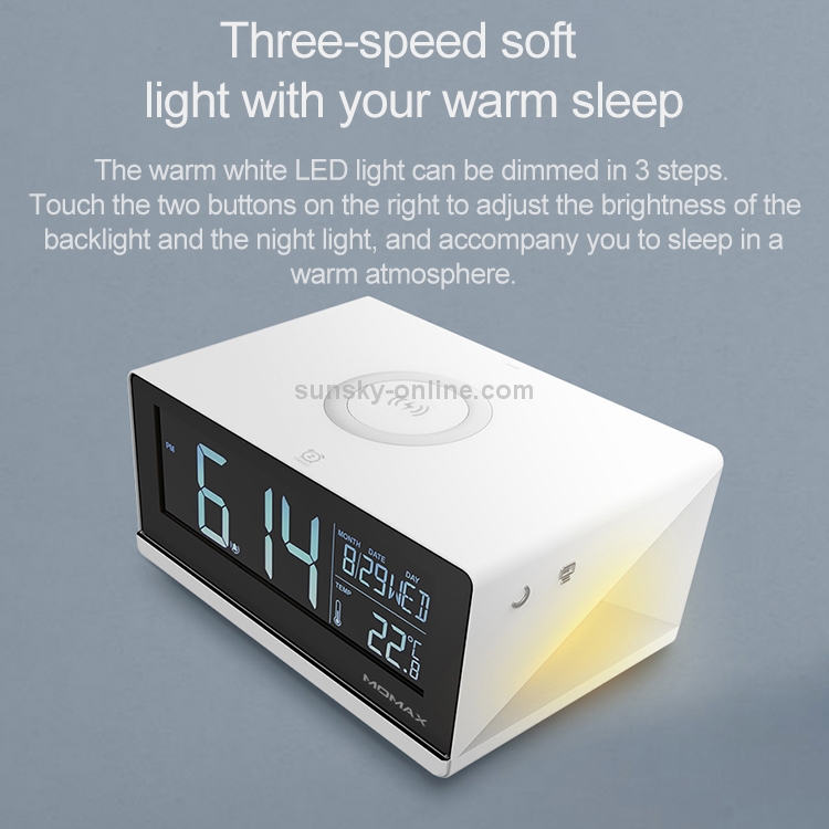 Momax 10W Qi Standard Three Modes Fast Charging Wireless Charger Multi-functional LCD Alarm Clock for iPhone / Android Momax 10W Qi Standard Three Modes Fast Charging Wireless Charger Multi-functional LCD Alarm Clock for iPhone / Android