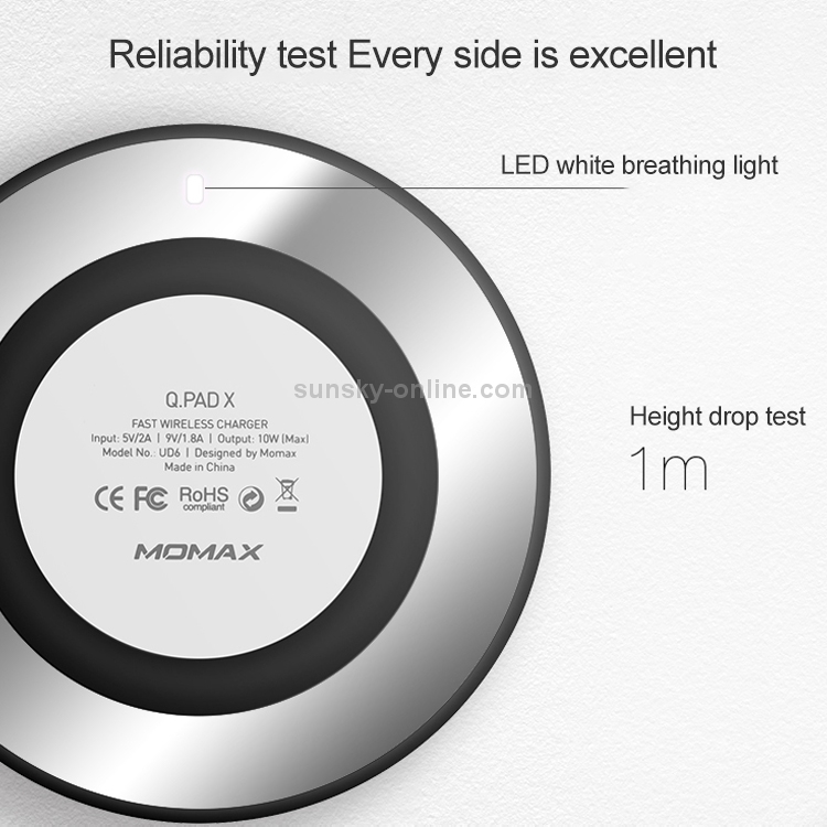 Momax 10W X Pattern Qi Standard Fast Charging Wireless Charger(Black) Momax 10W X Pattern Qi Standard Fast Charging Wireless Charger(Black)