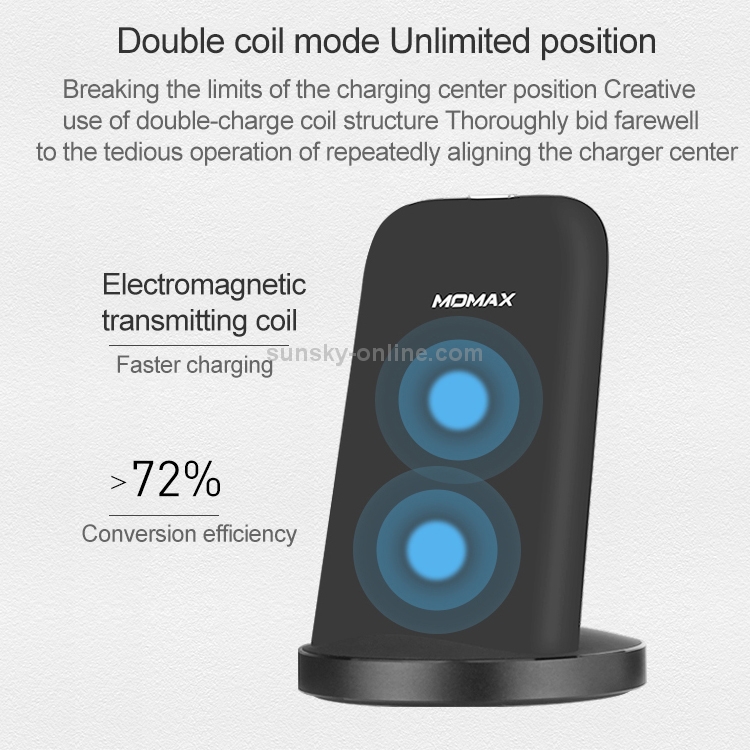 Momax 10W Qi Standard Supportive Design Double Coil Mode Fast Charging Wireless Charger (Black) Momax 10W Qi Standard Supportive Design Double Coil Mode Fast Charging Wireless Charger (Black)