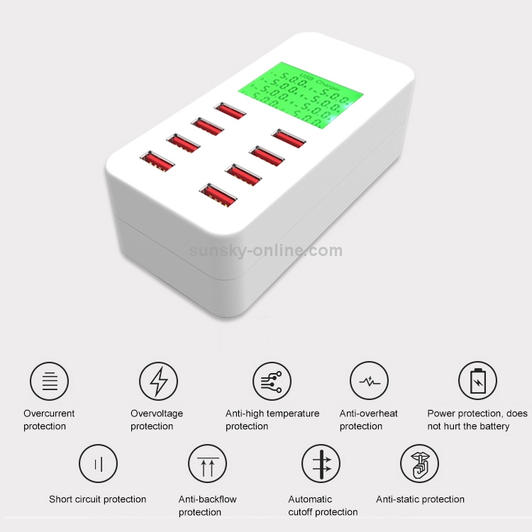 A8B 40W 8 Ports USB Smart Charging Station with Digital Display AC100-240V (White) A8B 40W 8 Ports USB Smart Charging Station with Digital Display AC100-240V (White)