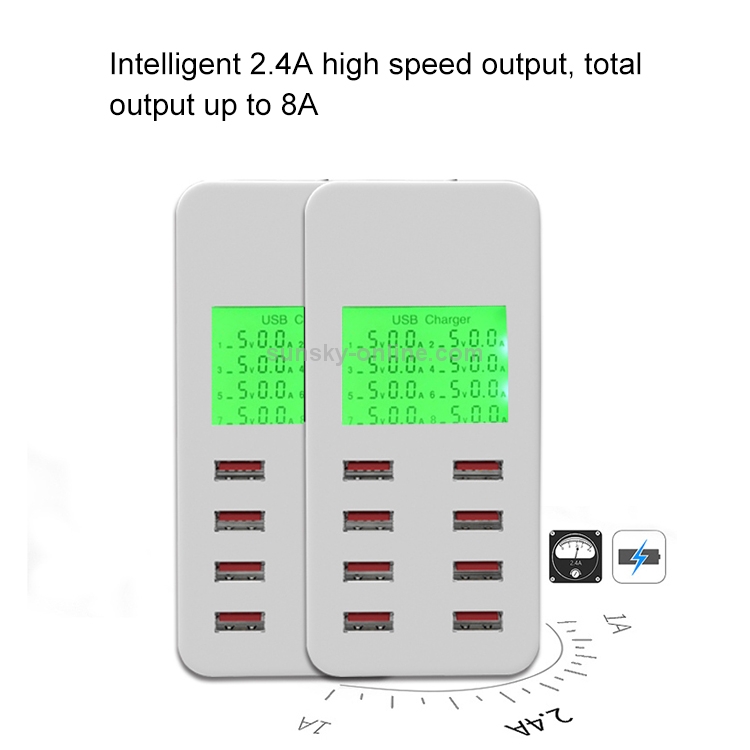 A8B 40W 8 Ports USB Smart Charging Station with Digital Display AC100-240V (White) A8B 40W 8 Ports USB Smart Charging Station with Digital Display AC100-240V (White)