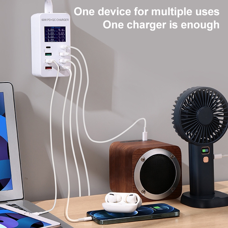 A8T 60W 8 Ports USB + QC3.0 + PD Type-C Smart Charging Station with Digital Display AC100-240V, US Plug A8T 60W 8 Ports USB + QC3.0 + PD Type-C Smart Charging Station with Digital Display AC100-240V, US Plug