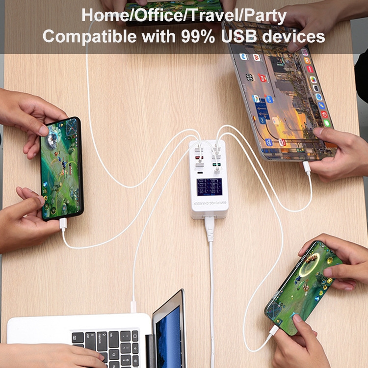 A8T 60W 8 Ports USB + QC3.0 + PD Type-C Smart Charging Station with Digital Display AC100-240V, US Plug A8T 60W 8 Ports USB + QC3.0 + PD Type-C Smart Charging Station with Digital Display AC100-240V, US Plug
